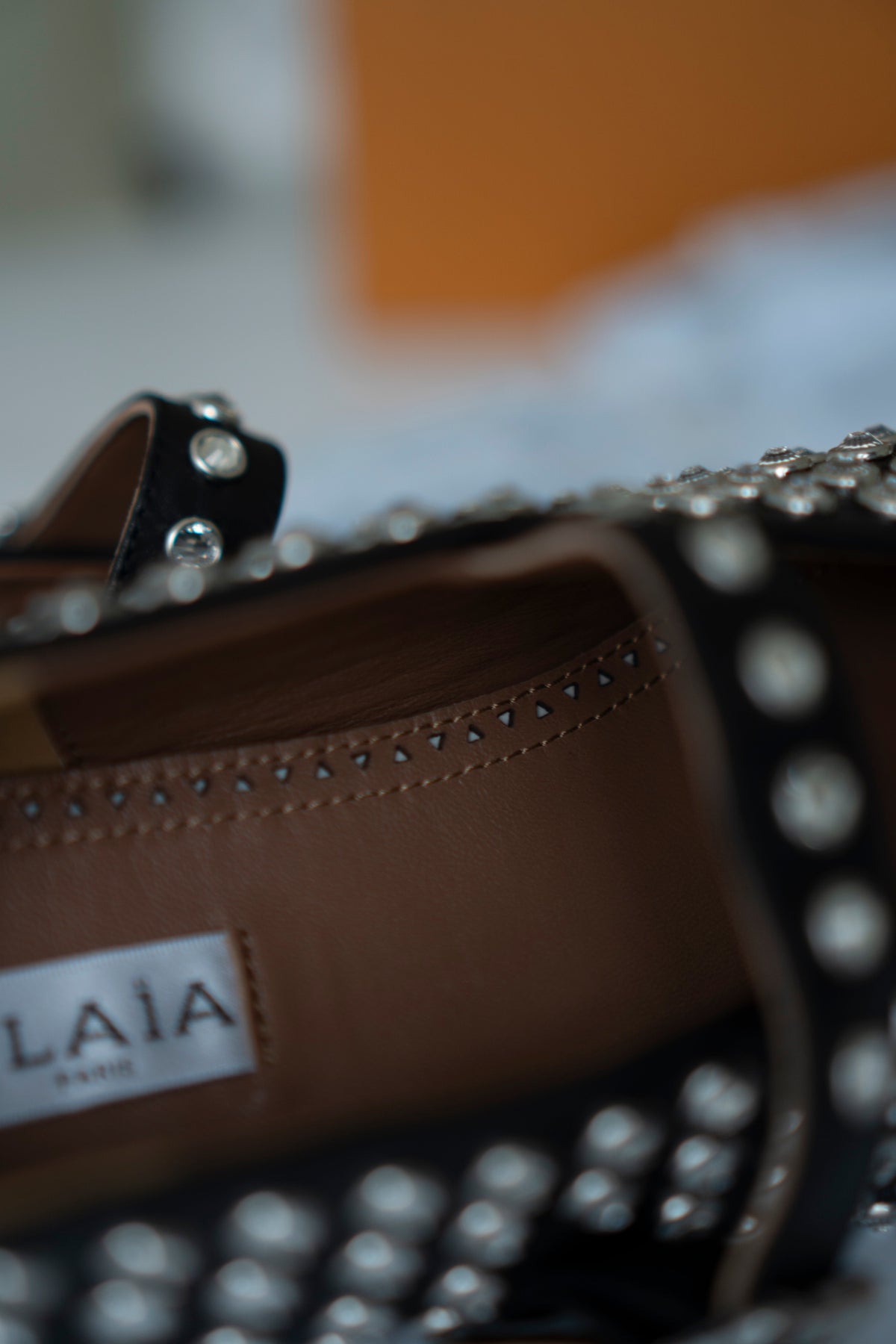 Crystal Studded Mary Jane Flats – Black Leather