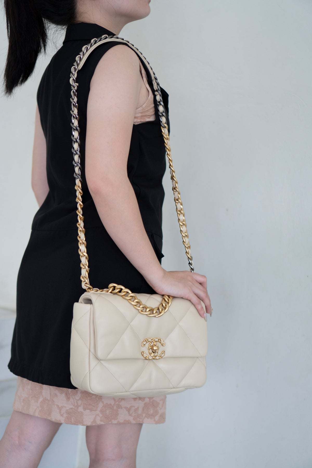C19 Small – Beige Lambskin with Mixed Metal Hardware