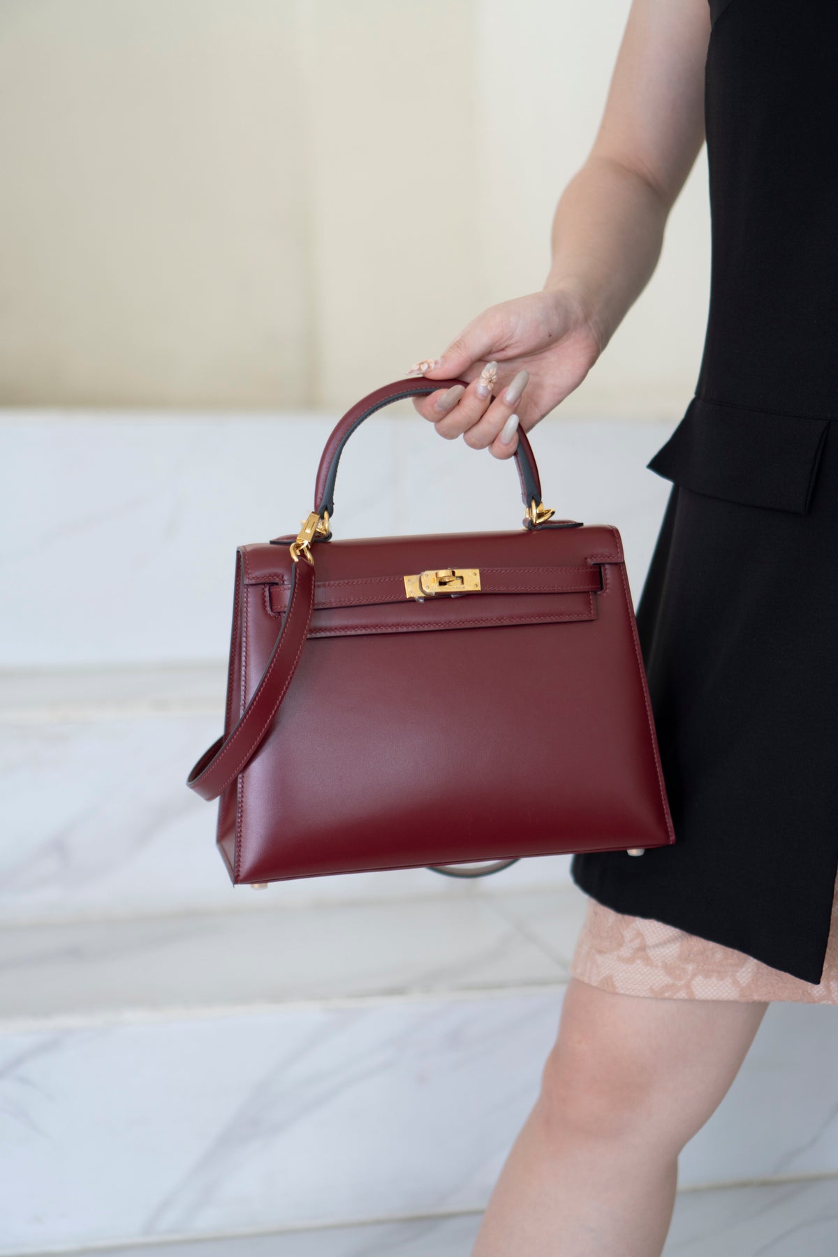 KL 25 – Rouge H Box Leather with Gold Hardware