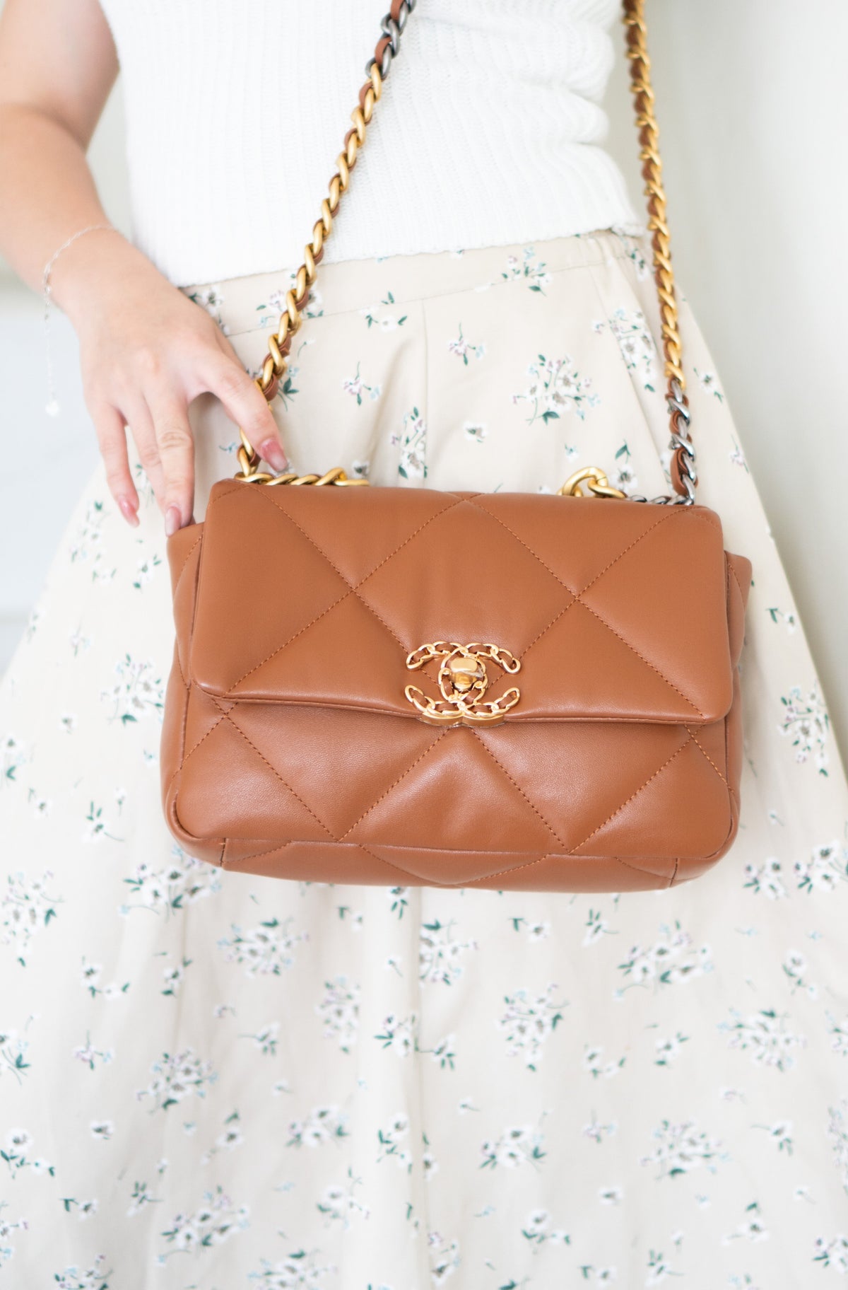 C19 Quilted Chain Flap Bag – Small Caramel Lambskin with Gold Hardware