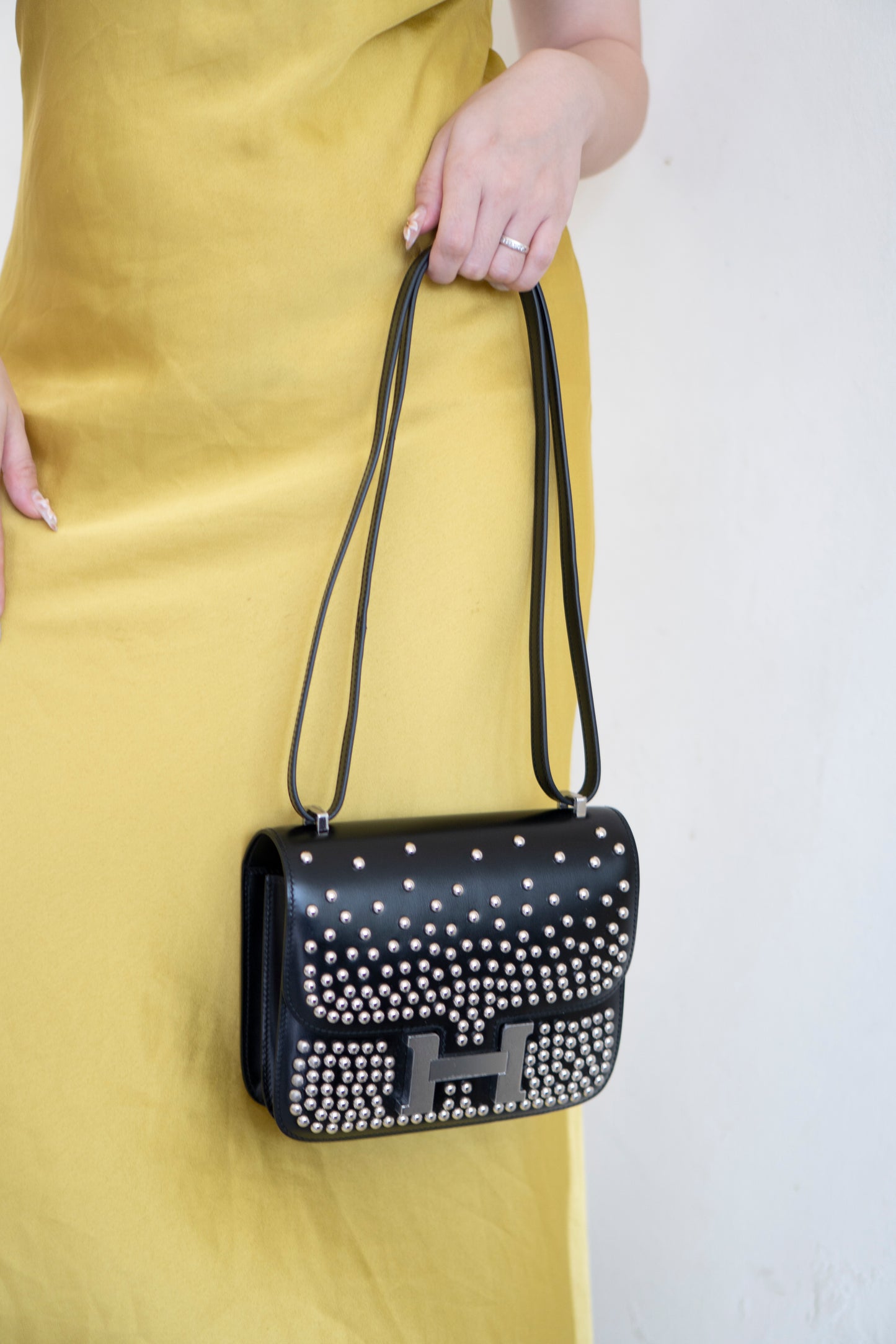 Constanc 18 – Black Box Leather with Stud Detailing