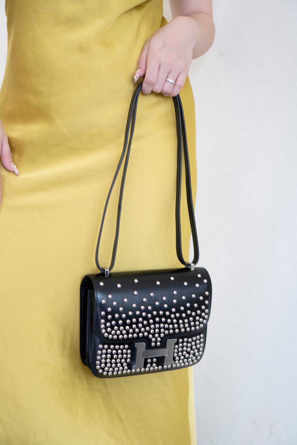 Constanc 18 – Black Box Leather with Stud Detailing