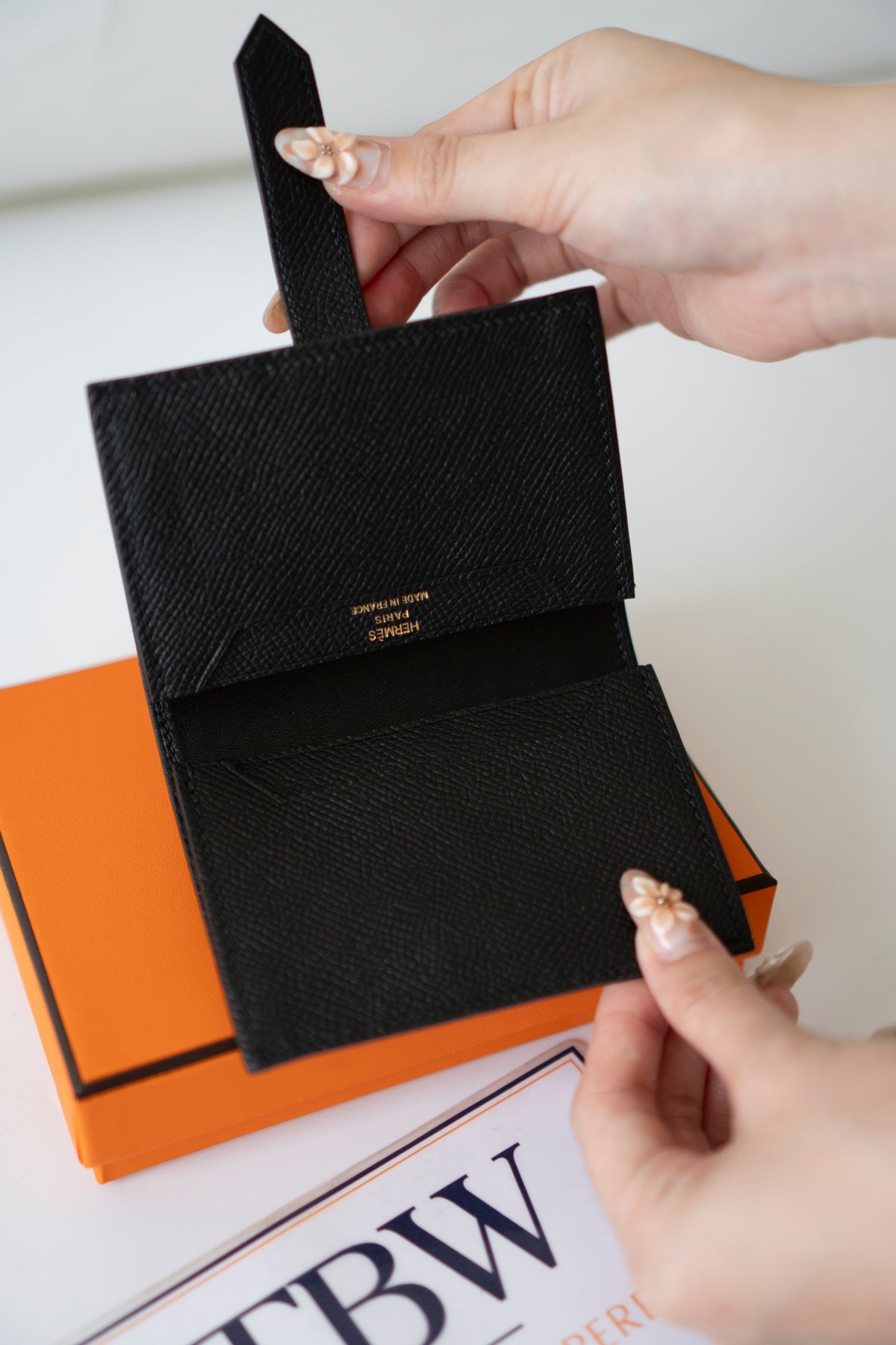 Bearn Card Holder – Black Epsom Leather with Gold Hardware