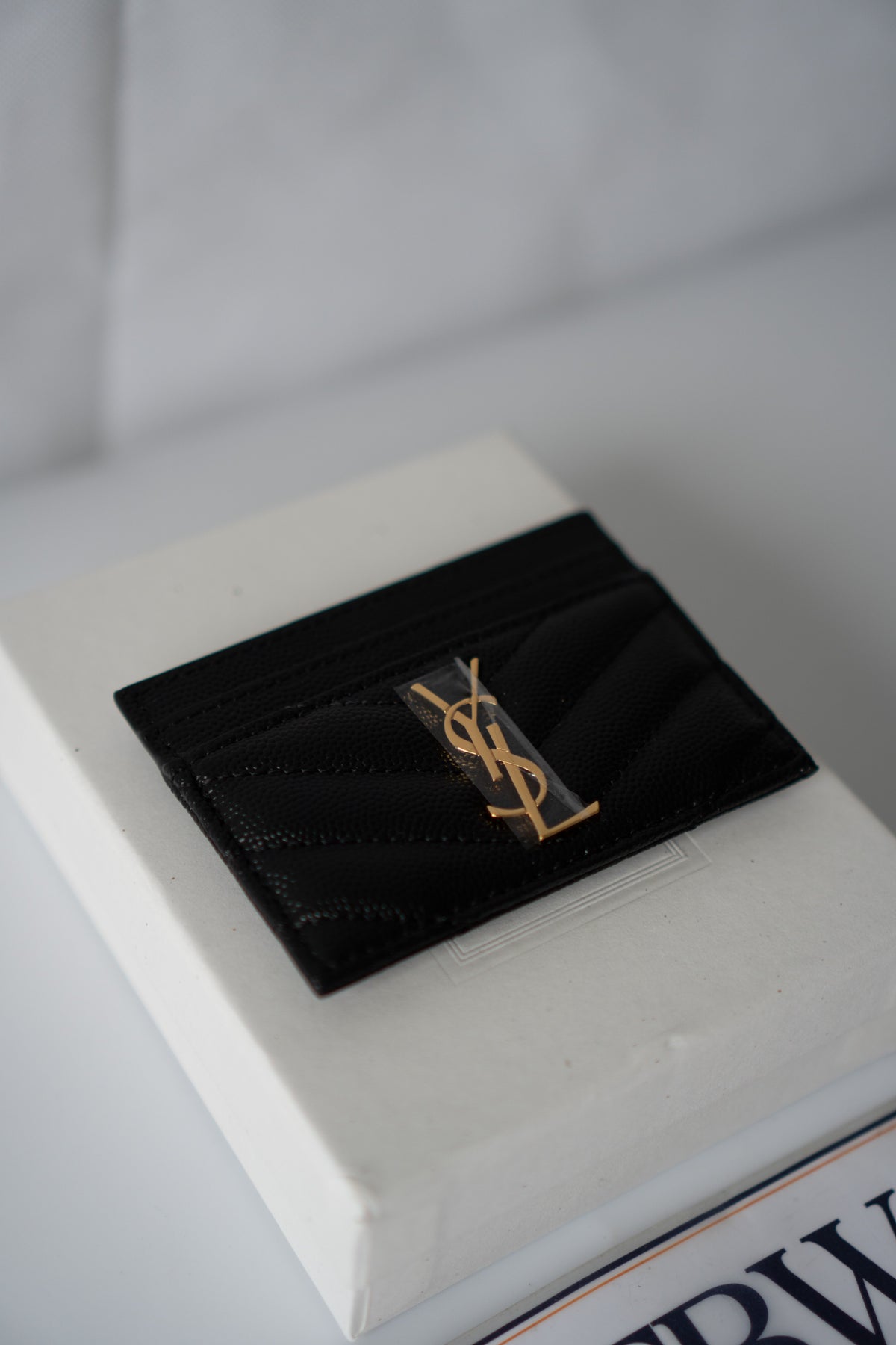 Quilted Card Holder – Black Grain Leather with Gold Hardware