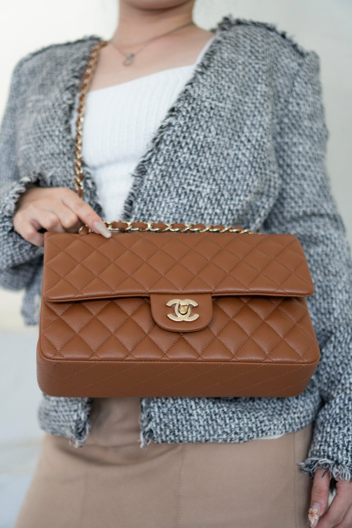Classic Flap Medium – Caramel Caviar Leather with Light Gold Hardware