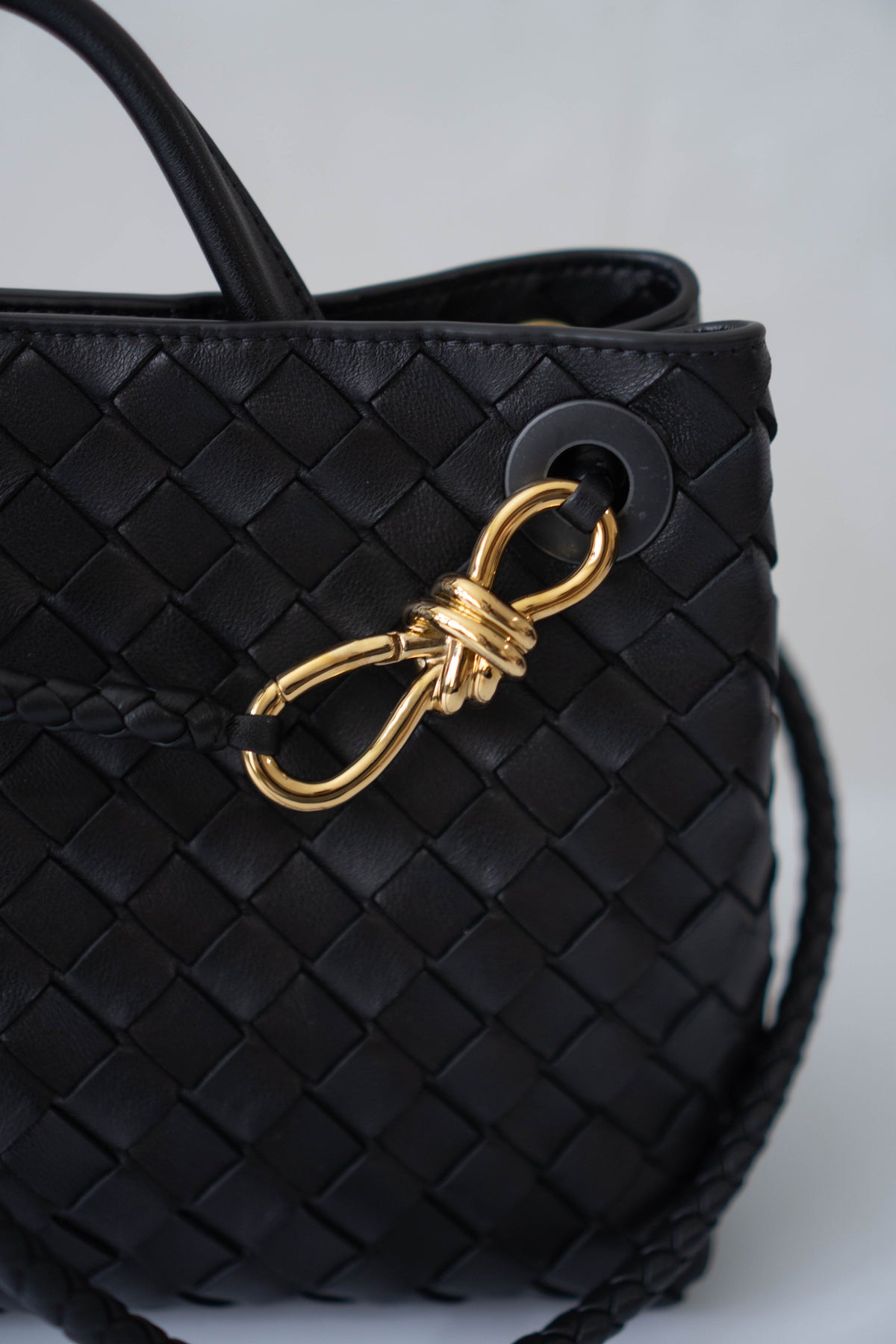 Andiamo Small Bag – Black Intrecciato Nappa Leather in Gold Hardware