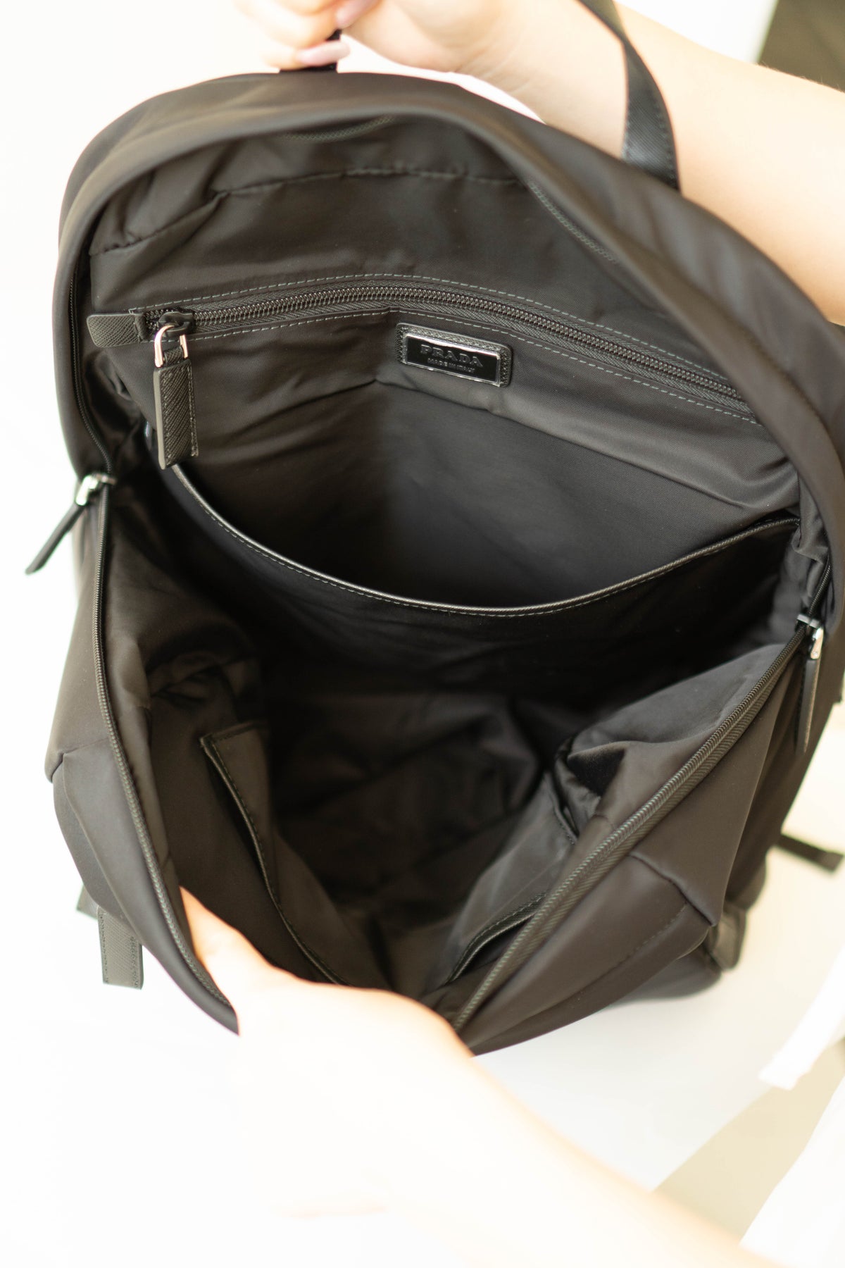 Re-nylon and Saffiano Leather Backpack