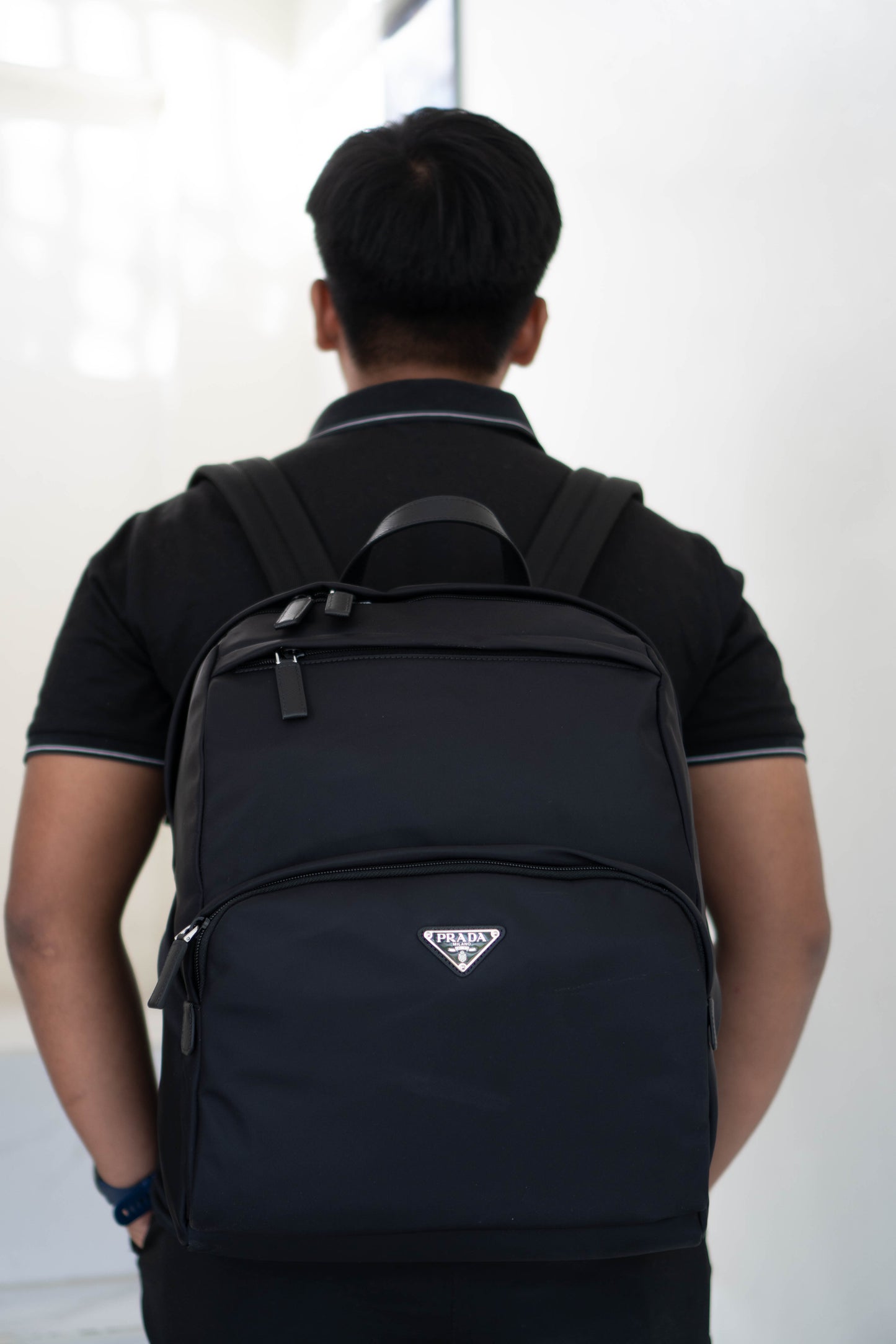 Re-nylon and Saffiano Leather Backpack