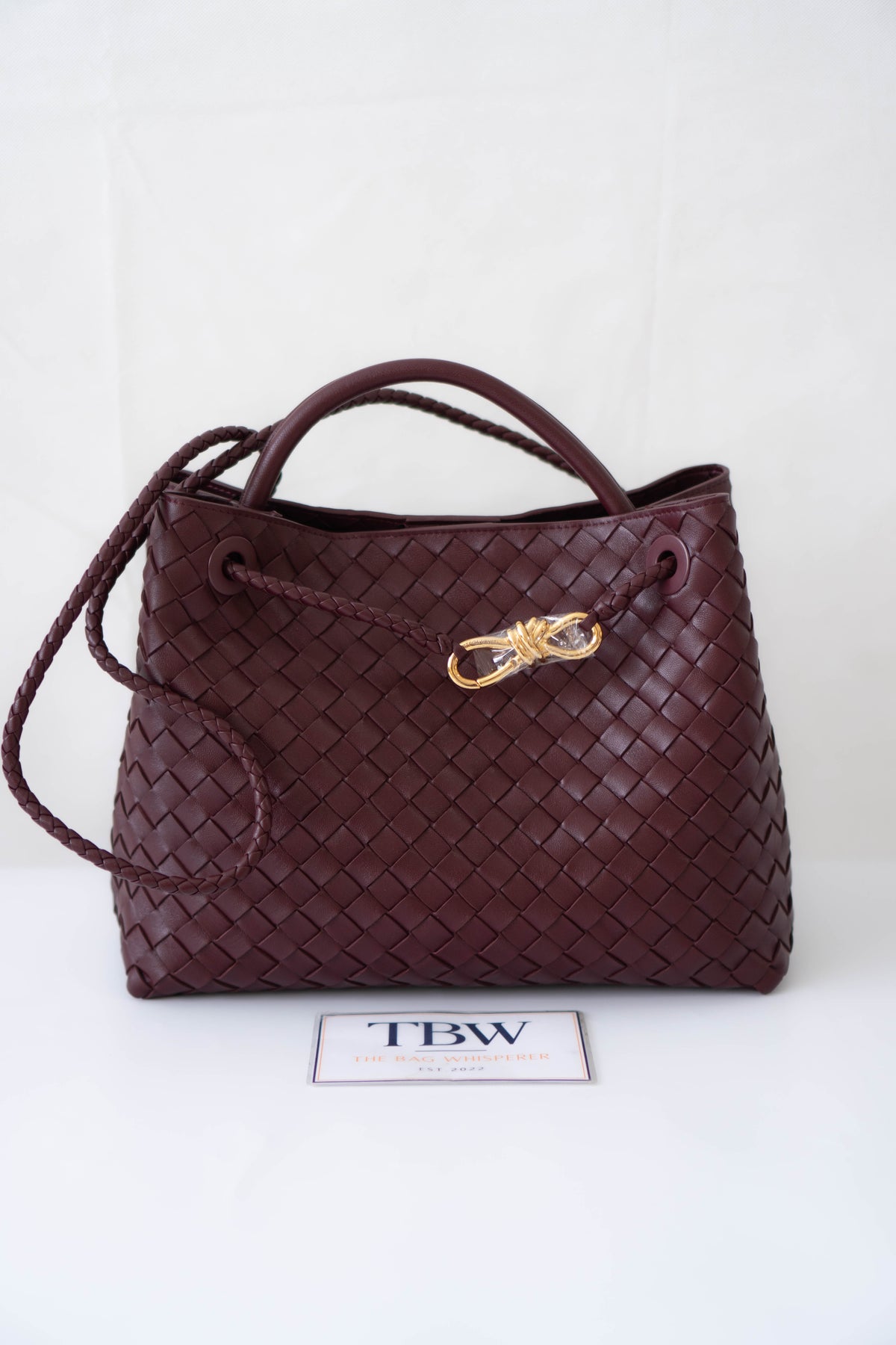 Andiamo Medium Bag – Burgundy Intrecciato Nappa Leather in Gold Hardware