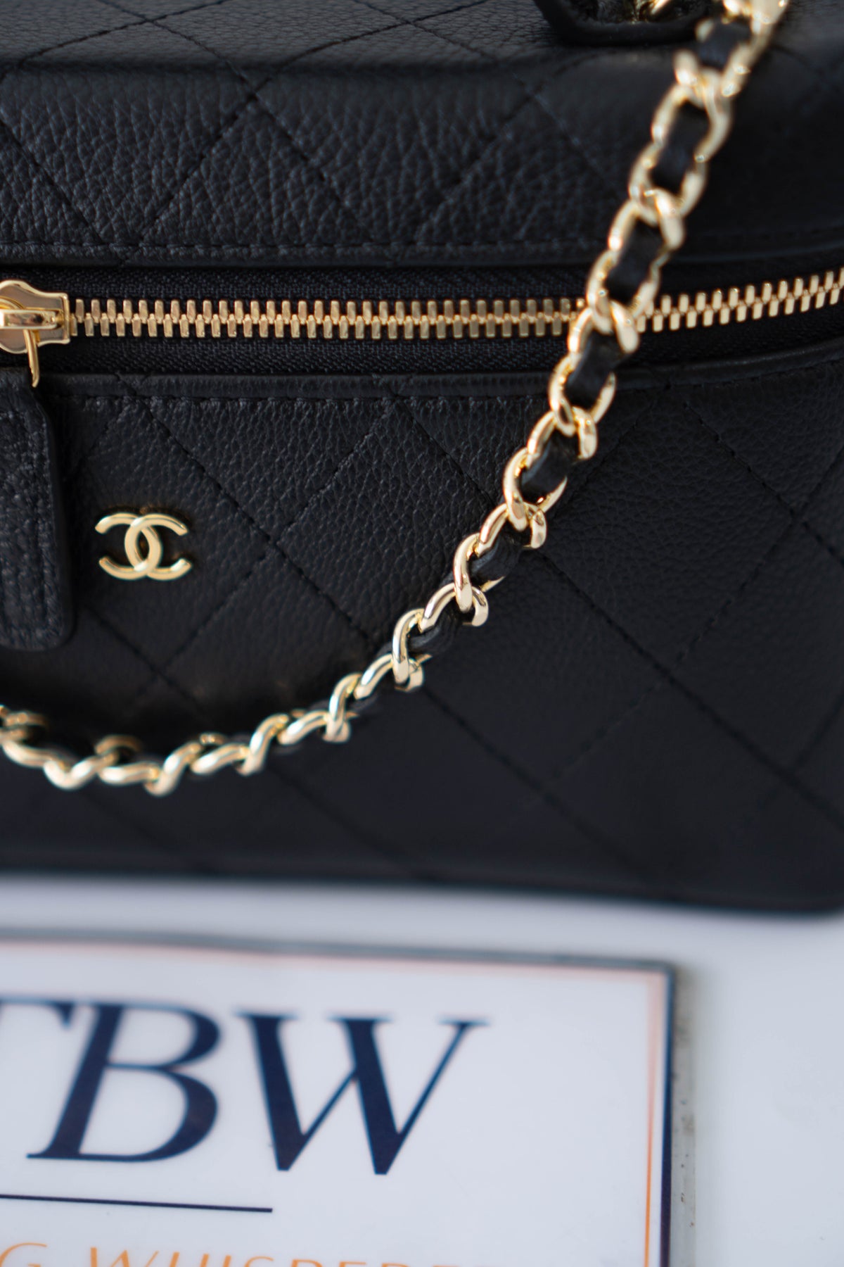 CC Vanity Case with Top Handle Small – Black Caviar Leather with Gold Hardware