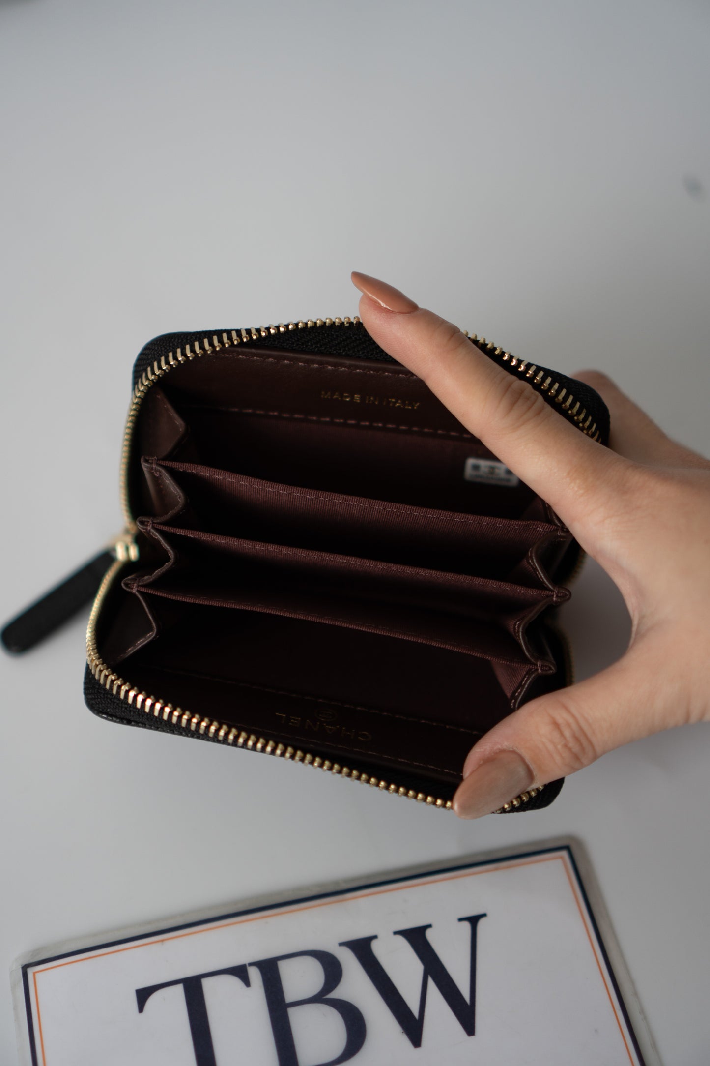 Quilted Zip-Around Card & Coin Wallet – Black Caviar with Gold Hardware