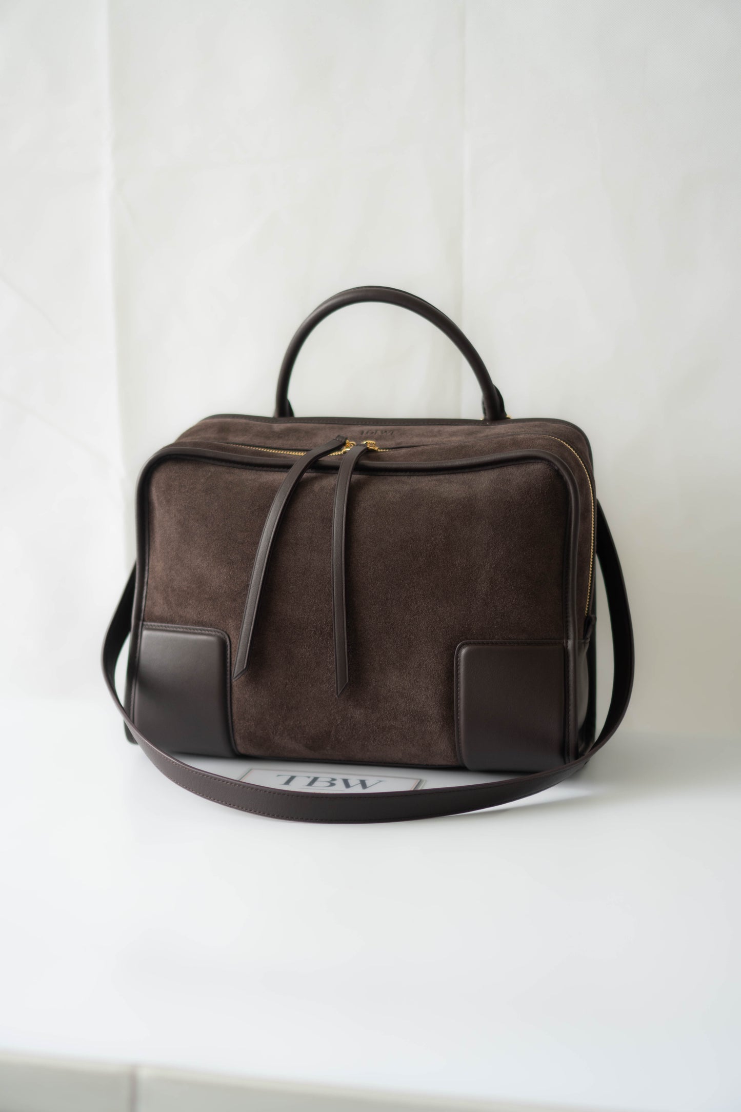 Amazona 180 Bag – Dark Brown Suede & Calfskin Leather with Gold Hardware