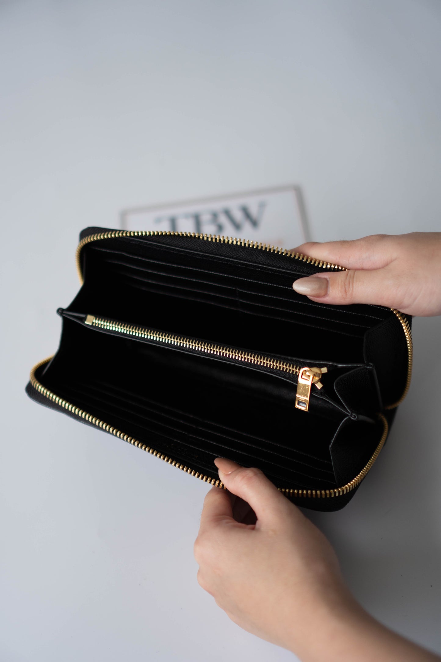 YS Monogram Zip-Around Wallet – Black Grain de Poudre Leather with Gold Hardware