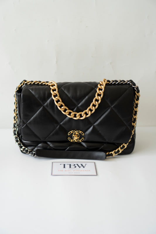 19 Maxi Flap Bag in Black Lambskin