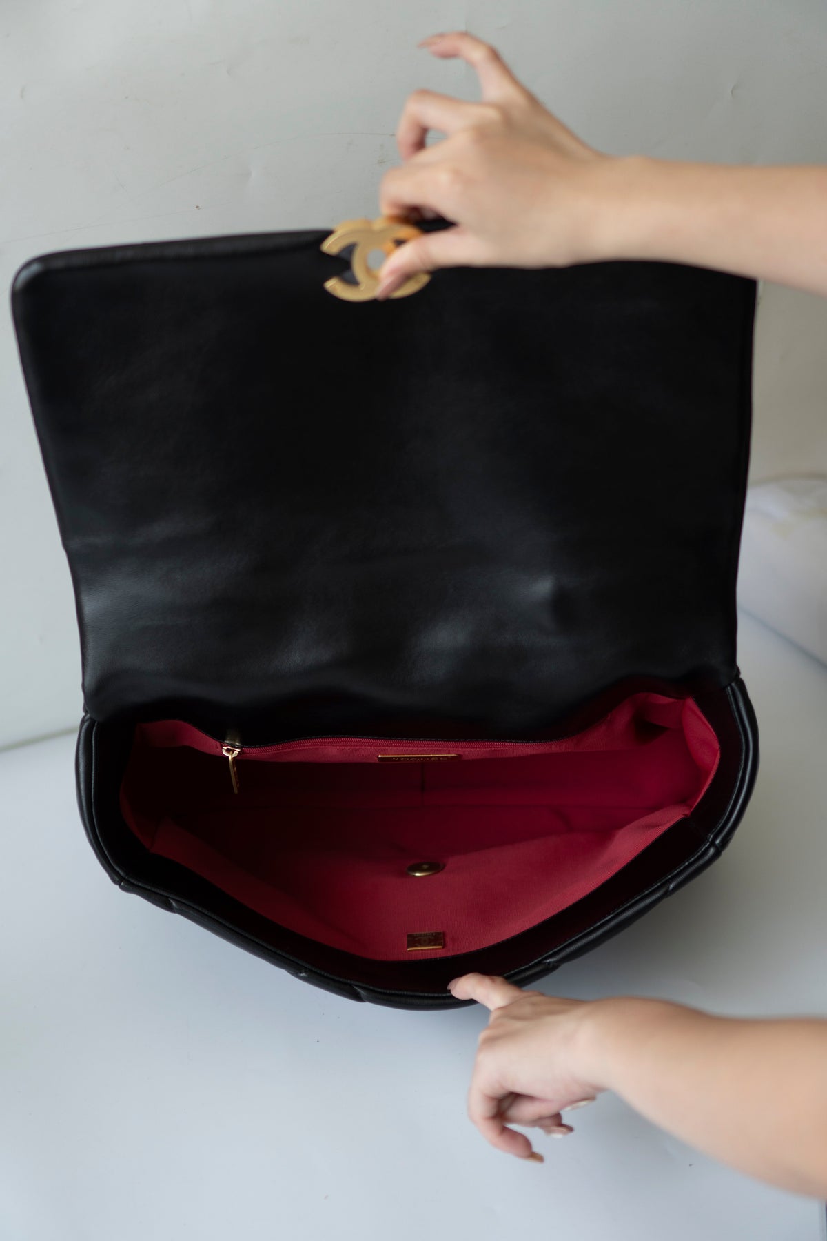 19 Maxi Flap Bag in Black Lambskin