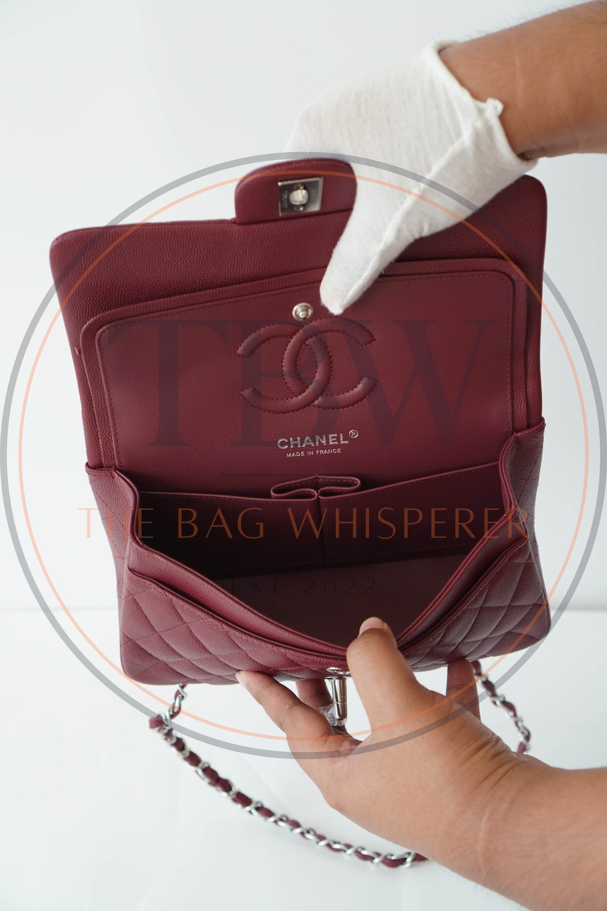 Classic Flap in Medium Burgundy Caviar with Silver Hardware