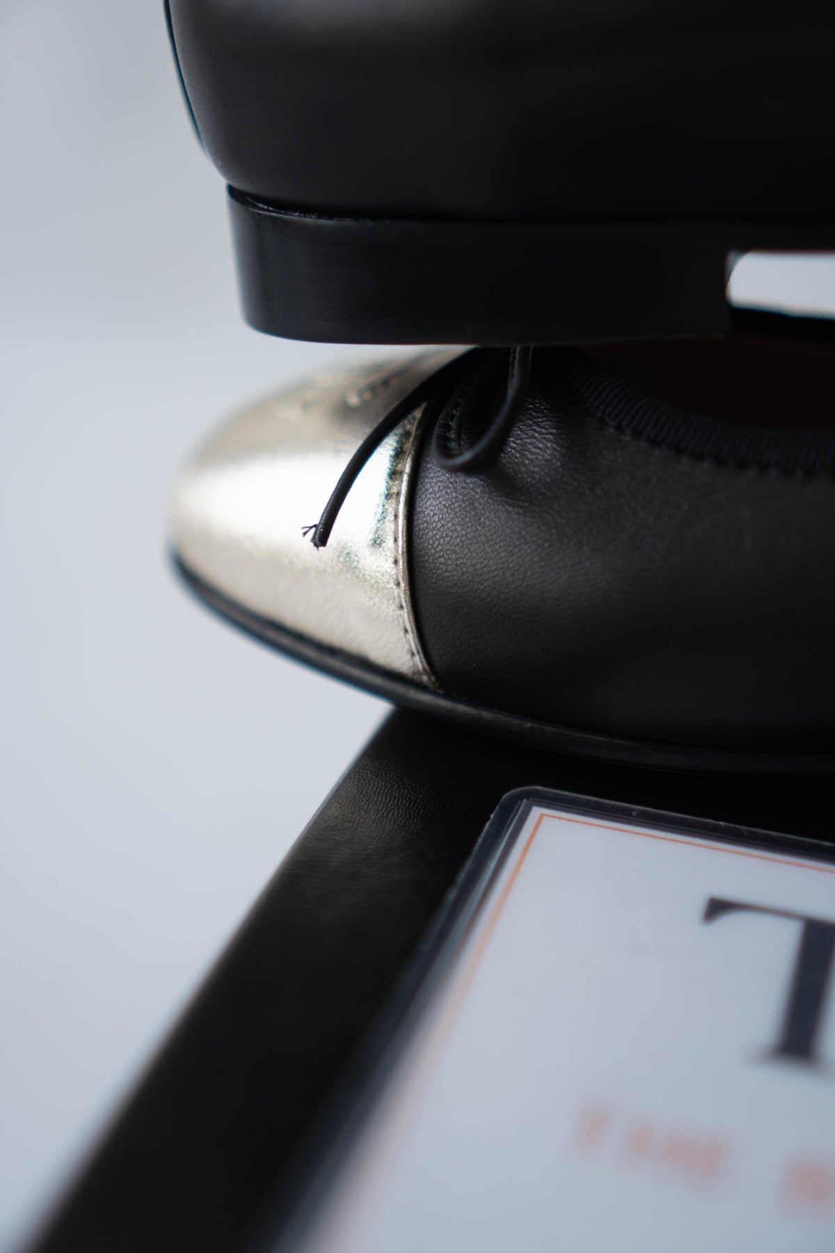 Classic Ballerina Flats – Black Lambskin with Metallic Gold Toe Cap