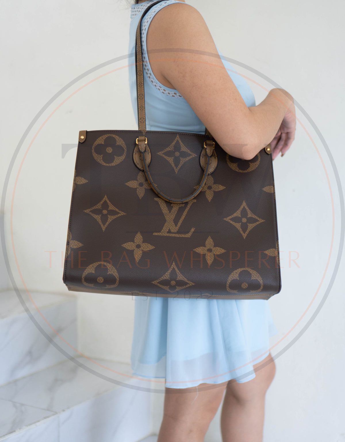 OnTheGo GM Tote Bag in Monogram & Reverse Monogram with Gold Hardware