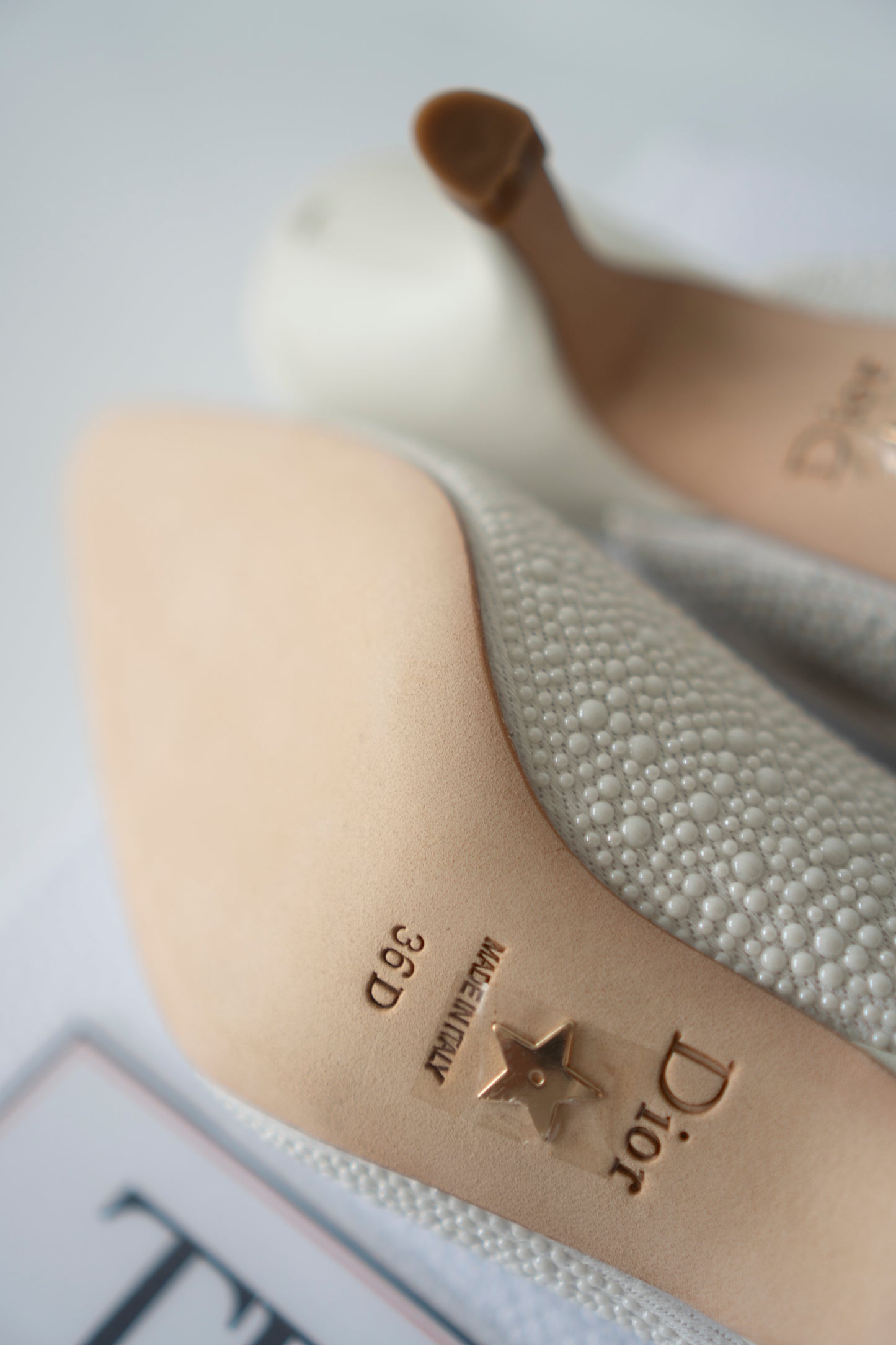 Slingback Pumps – White Pearl Embroidered Cotton