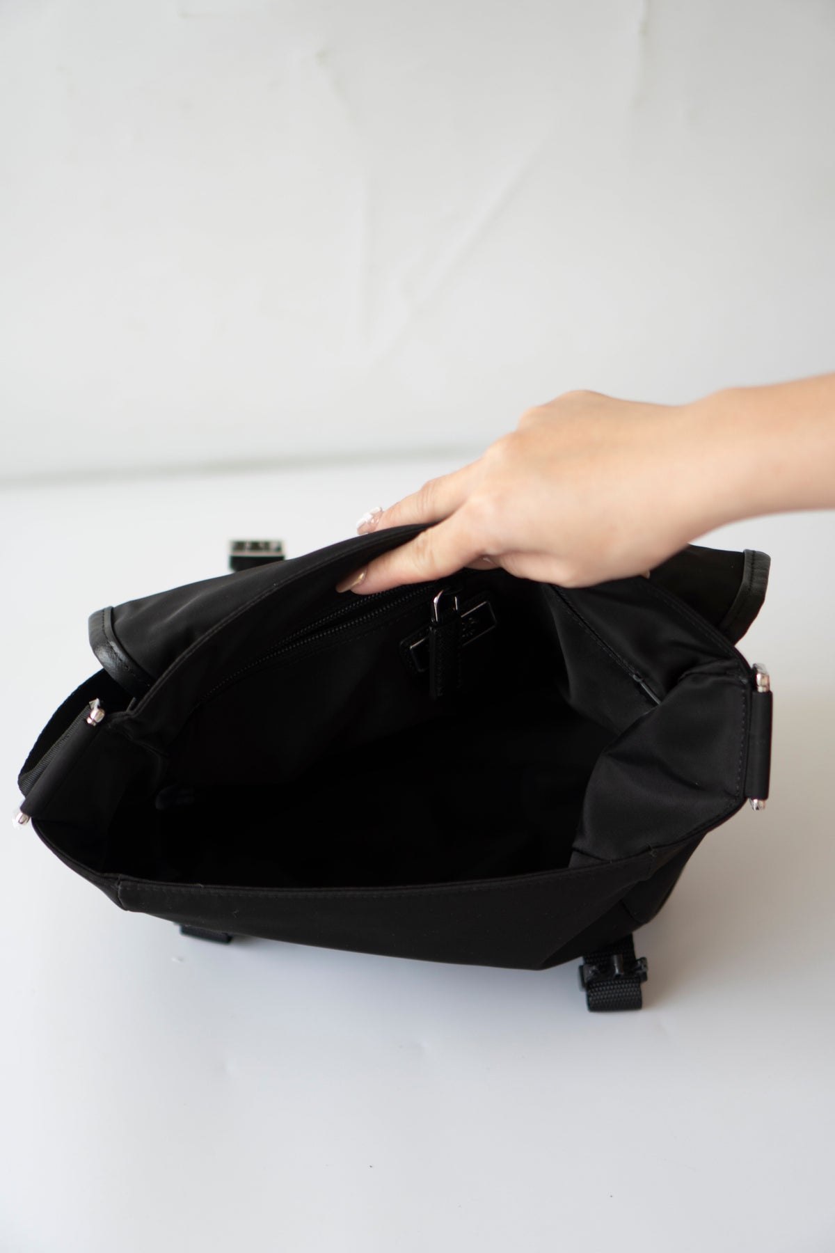 Re-Nylon Messenger Bag in Black