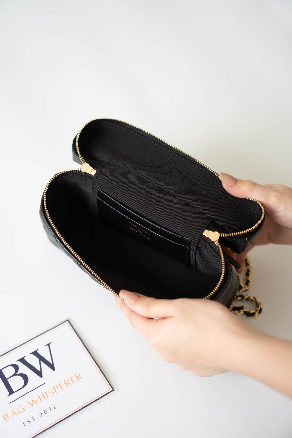 Vanity Case Mini – Black Caviar with Gold Hardware