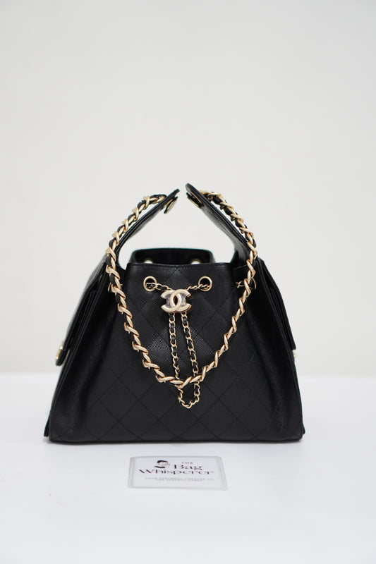 25C Small Drawstring Bag – Black Caviar with Gold Hardware