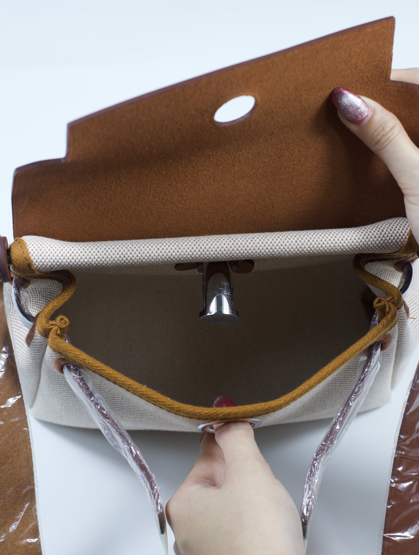 Her bag Mini – Natural Canvas & Vache Hunter Leather