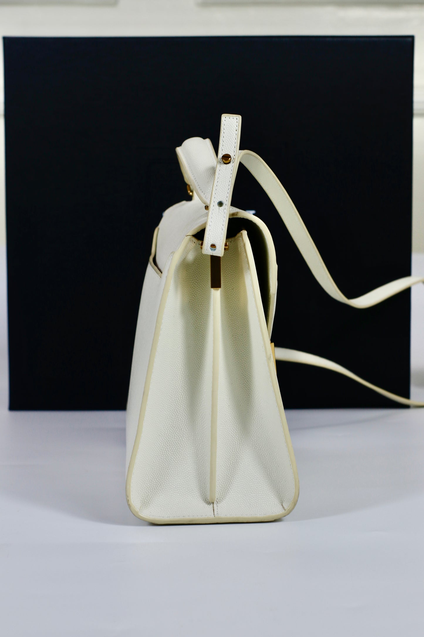 Saint Laurent Cassandra Top Handle – Blanc Vintage with Gold Hardware