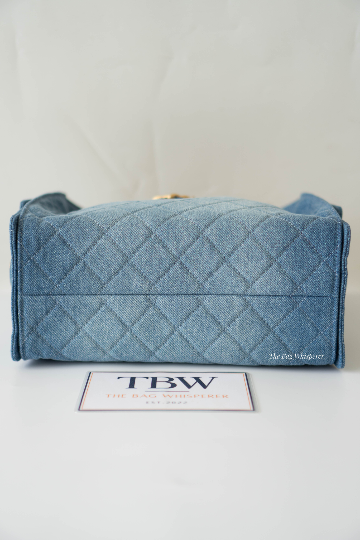 C25 Drawstring Bag – Denim Quilted Fabric with Gold Hardware (25s Collection)