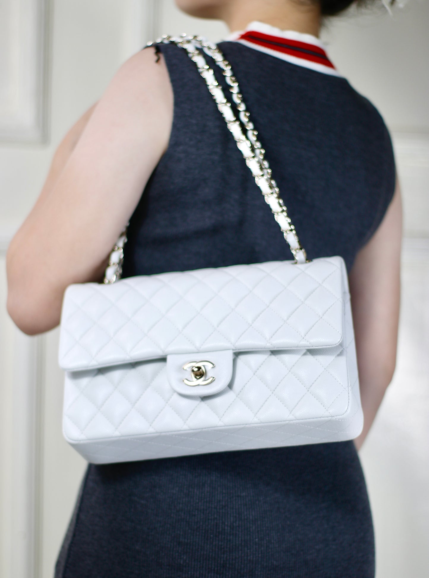 Classic Flap – Pearl White Caviar Leather with Light Gold Hardware