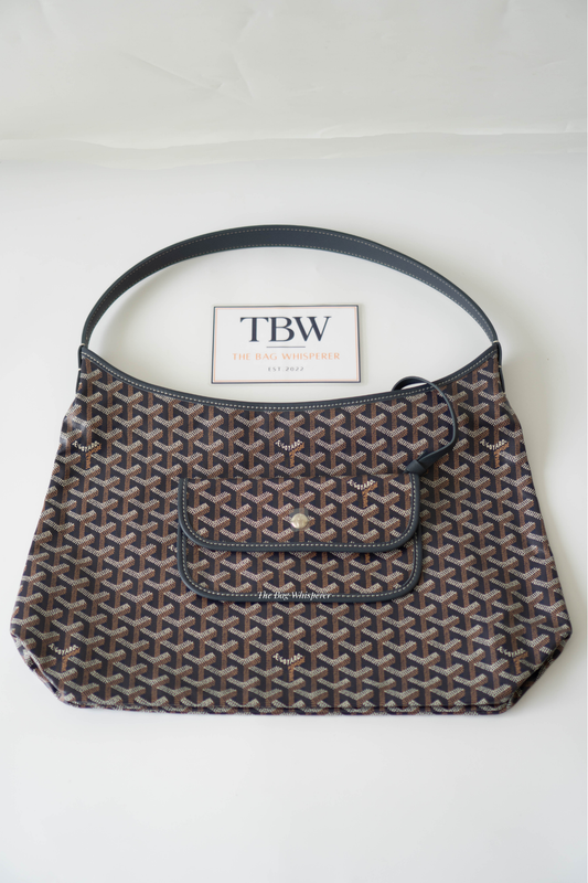 Boheme Hobo – Navy Blue Monogram Canvas with Leather Trim