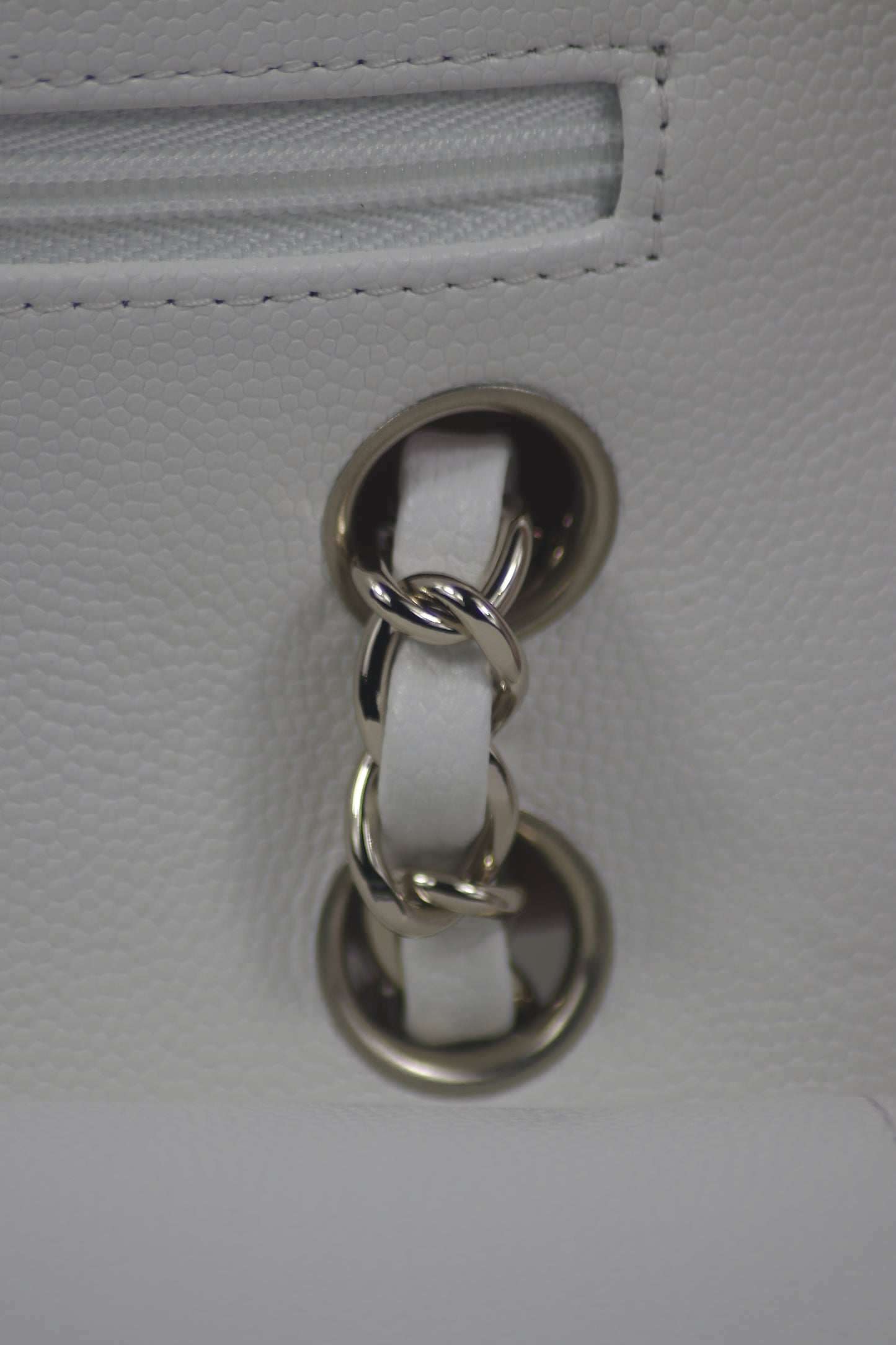 Classic Flap – Pearl White Caviar Leather with Light Gold Hardware