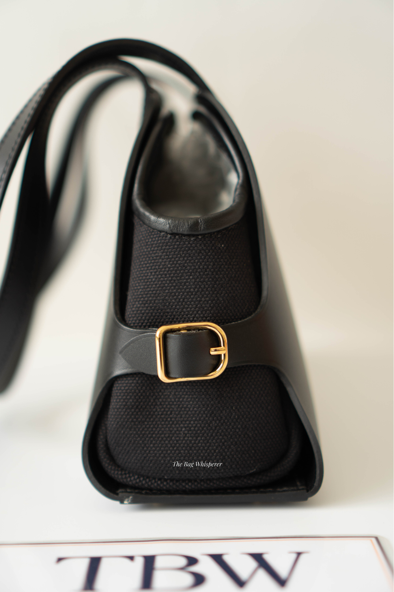 Tablier Shoulder Bag – Black Smooth Leather with Gold Hardware