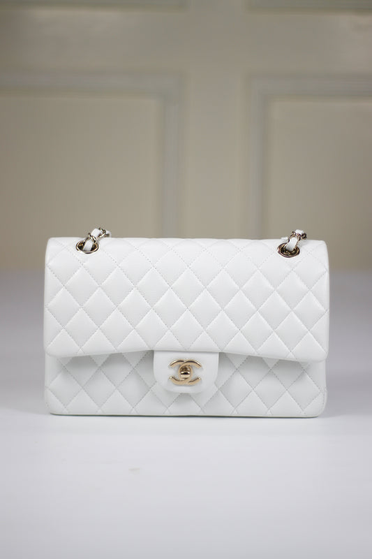 Classic Flap – Pearl White Caviar Leather with Light Gold Hardware
