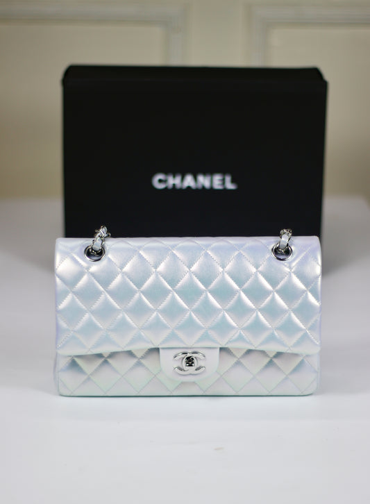 Classic Flap – Iridescent Blue 21K with Silver Hardware