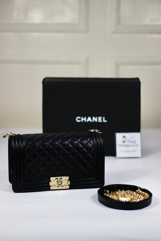 Le Boy – Black Lambskin with Shiny Gold Hardware (Old Medium)