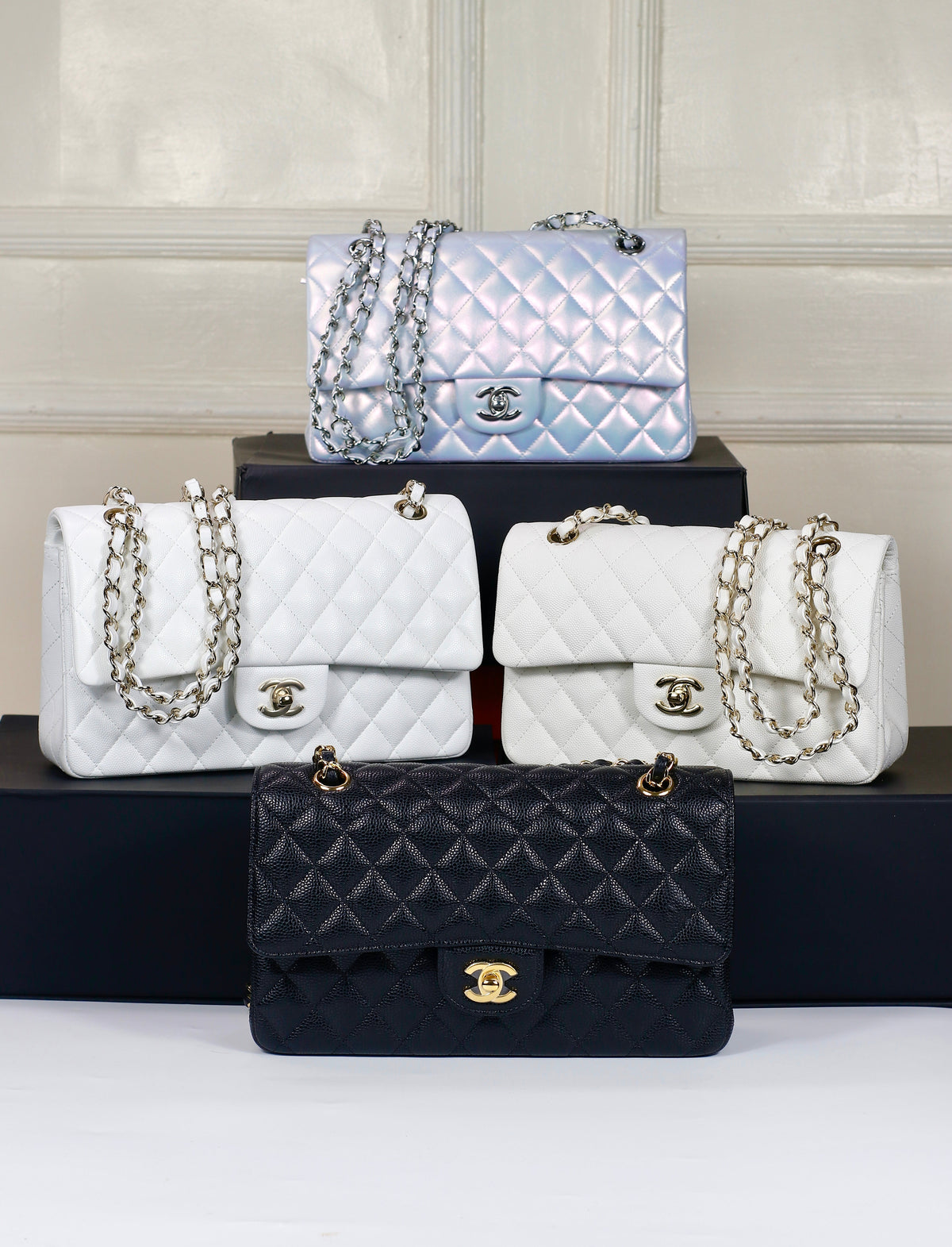 Classic Flap – Pearl White Caviar Leather with Light Gold Hardware