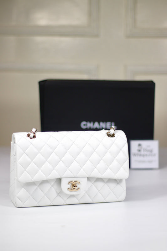 Classic Flap – Pearl White Caviar Leather with Light Gold Hardware