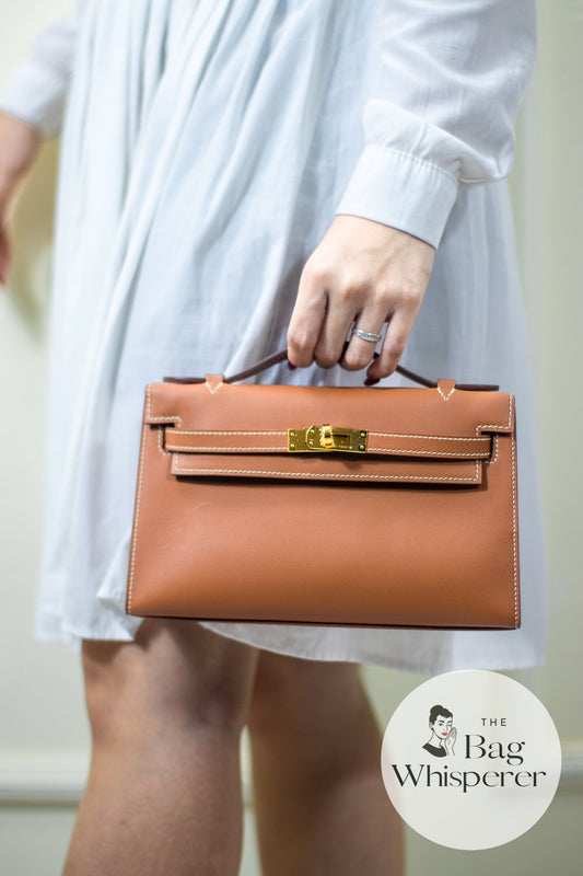 Kelly Pochette – Gold Swift with Gold Hardware