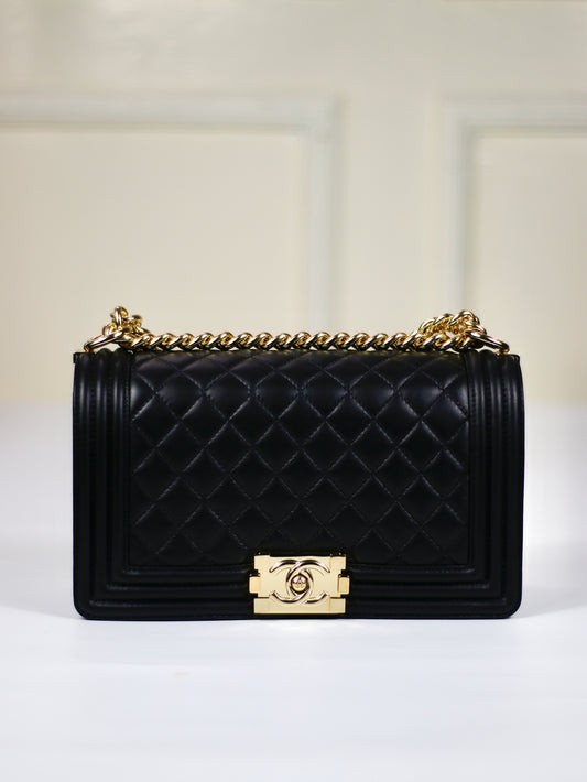 Le Boy – Black Lambskin with Shiny Gold Hardware (Old Medium)