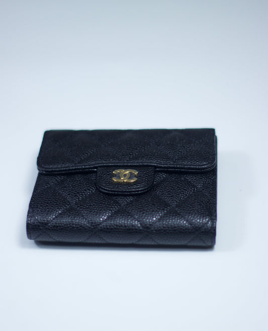 Classic Small Flap Wallet – Black Caviar with Gold Hardware