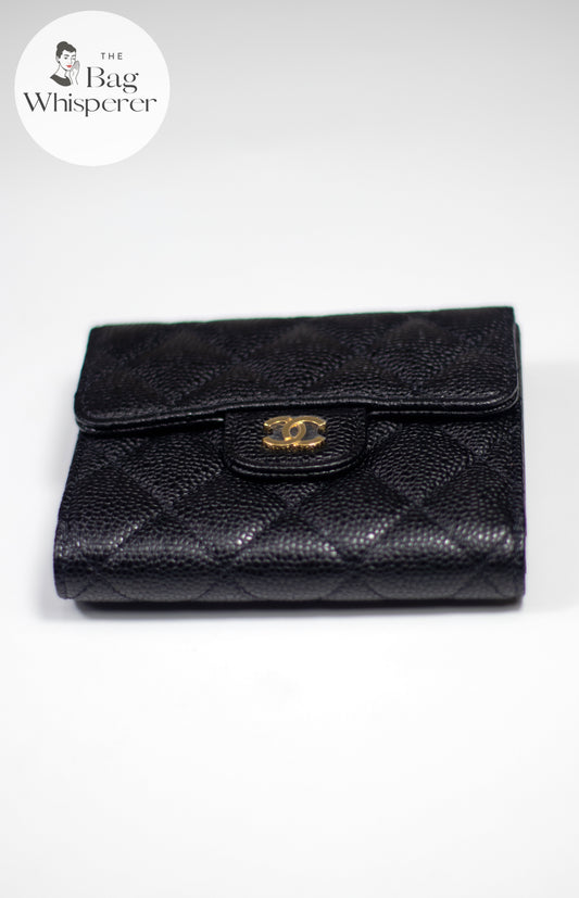 Classic Small Flap Wallet – Black Caviar with Gold Hardware