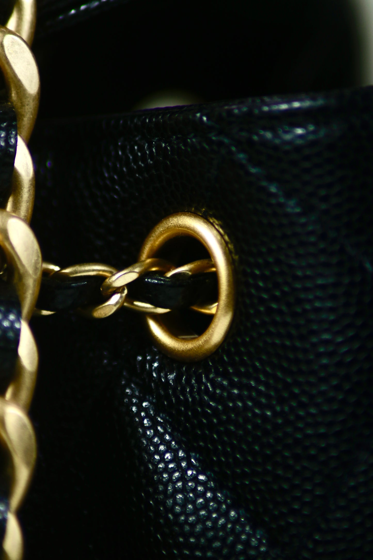 25C Small Drawstring Bag – Black Caviar with Gold Hardware