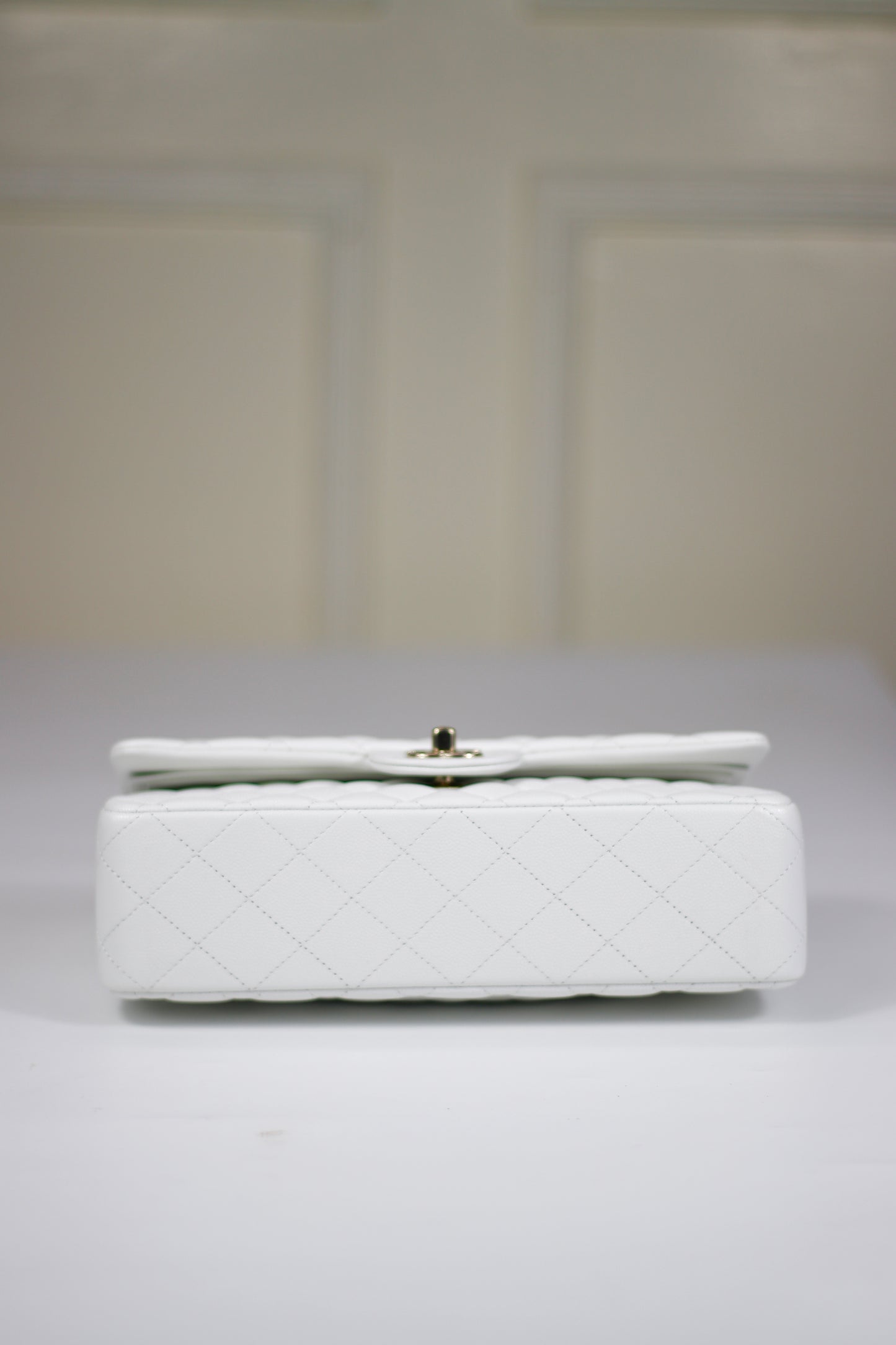 Classic Flap – Pearl White Caviar Leather with Light Gold Hardware