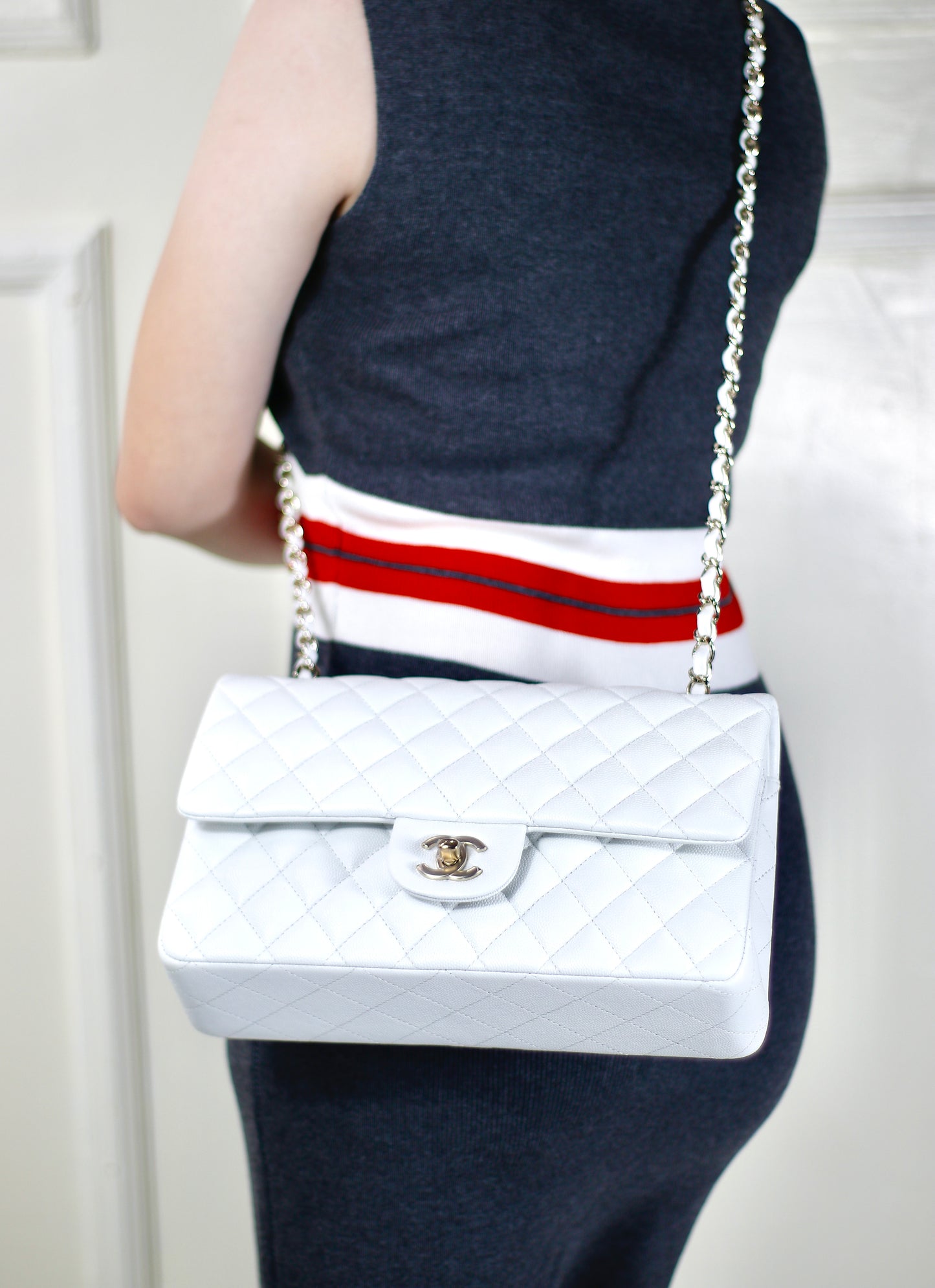 Classic Flap – Pearl White Caviar Leather with Light Gold Hardware