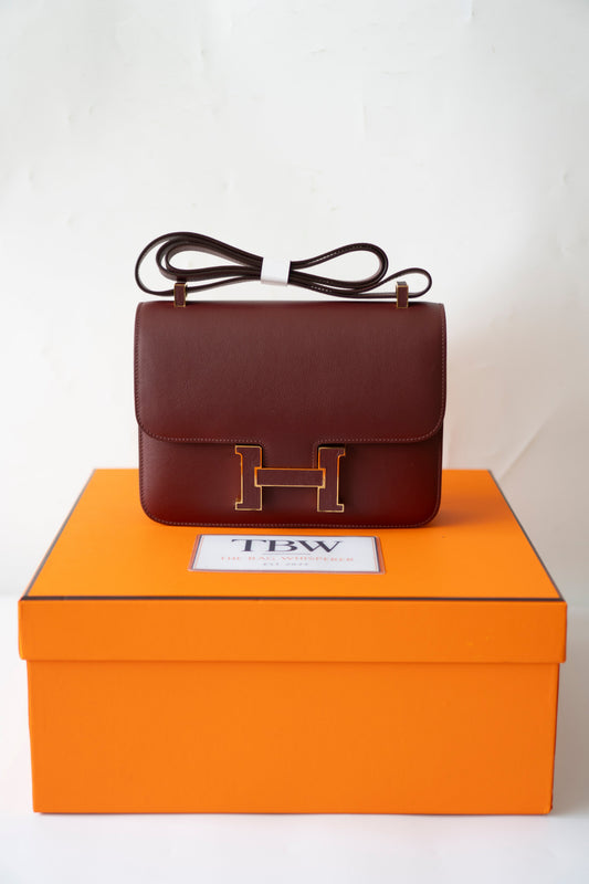 Constanc 24 – Rouge H Evercolor Leather with Gold Hardware (Leather-Covered H Clasp)