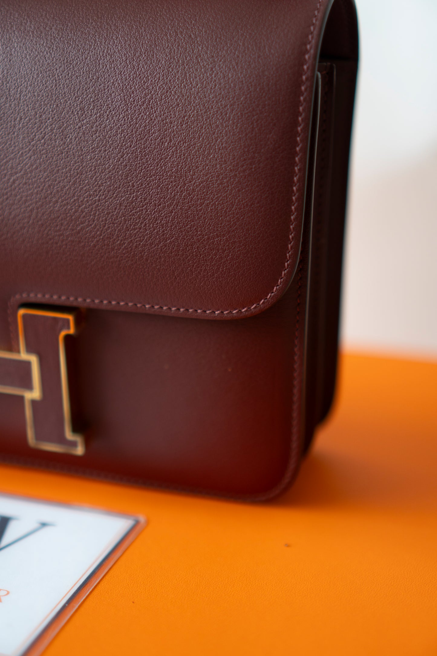Constanc 24 – Rouge H Evercolor Leather with Gold Hardware (Leather-Covered H Clasp)