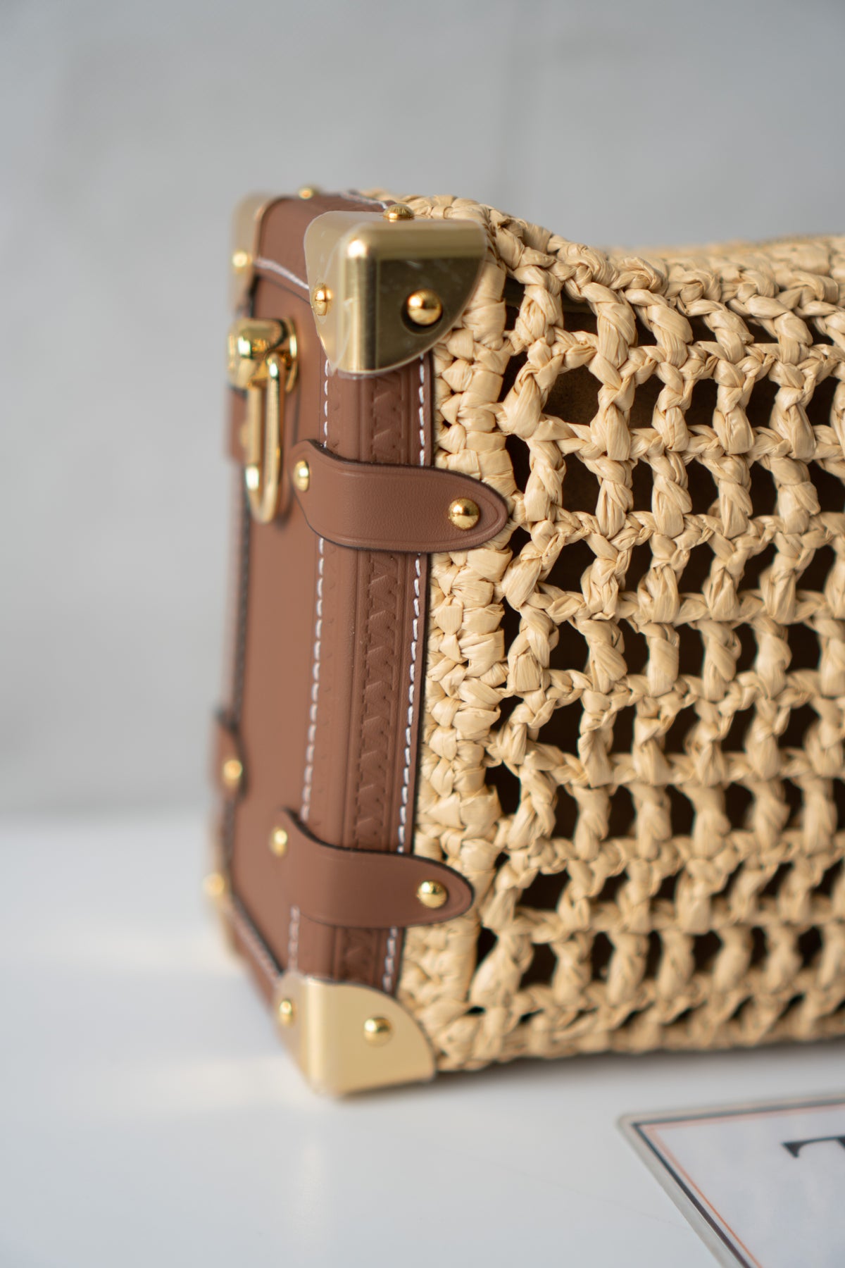 Petite Malle Raffia – Natural Raffia & Tan Calfskin Leather with Gold Hardware