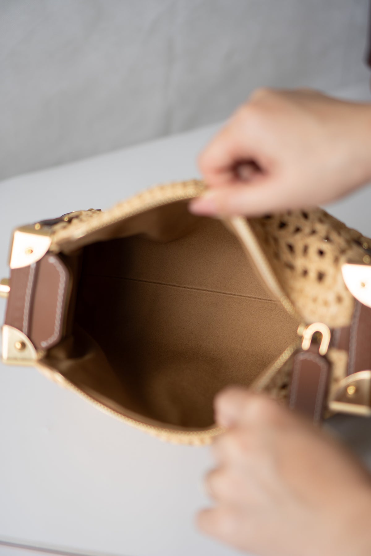 Petite Malle Raffia – Natural Raffia & Tan Calfskin Leather with Gold Hardware