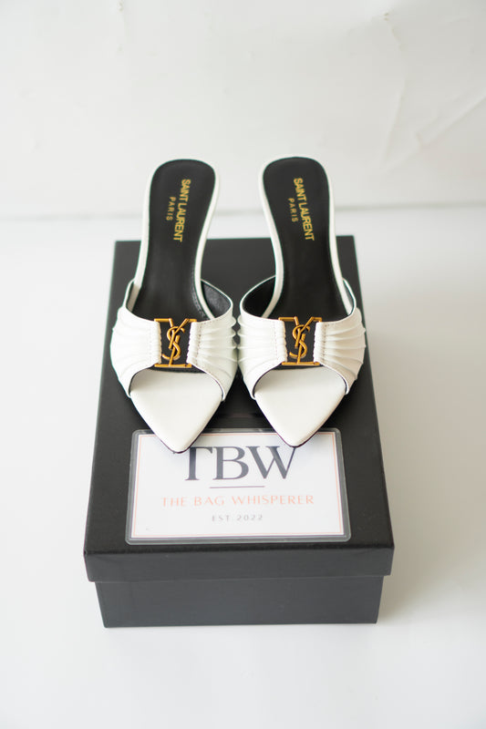 Babylone Mules – White Leather with Gold Cassandre Logo